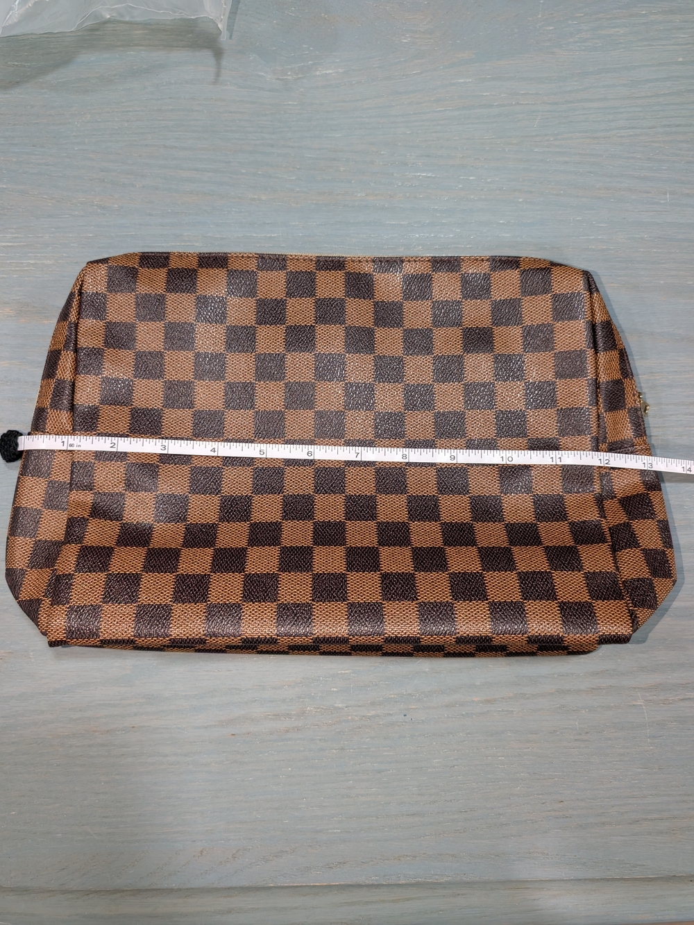 Checker Canvas Toiletry Pouch - Brown